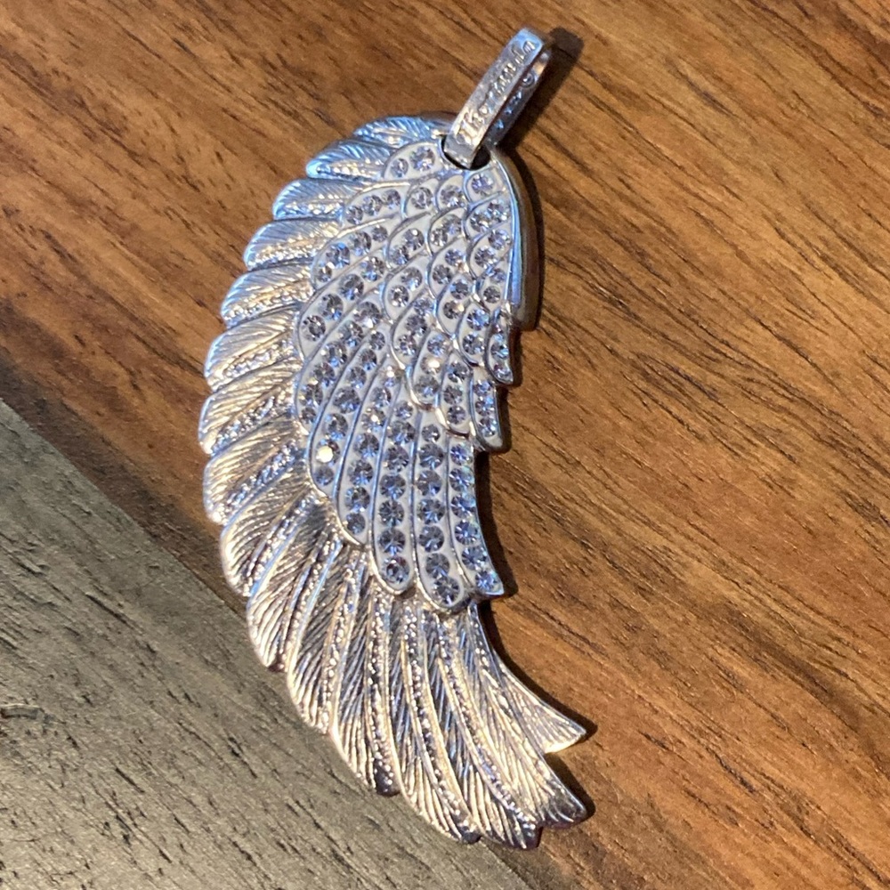 Thortiuda X-Large Angel’s Wing w/CZs Pendant, Sterling w/Rhodium, 2 1/2” Long